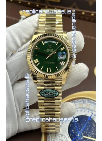 Rolex Day Date 228238 Yellow Gold Green Roman Dial Super Clone Watch 