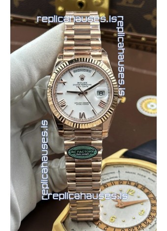 Rolex Day Date 228236 Rose Gold White Roman Dial Super Clone Watch 