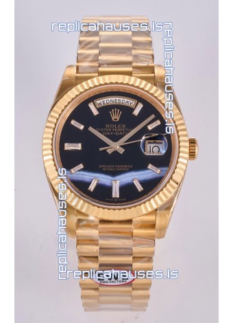 Rolex Day Date Yellow Gold Custom Black Dial 40MM Super Clone Watch 