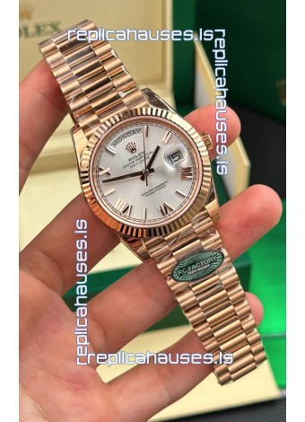 Rolex Day Date 228236 Rose Gold Steel Roman Dial Super Clone Watch 