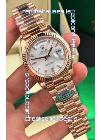 Rolex Day Date 228236 Rose Gold Sunburst Steel Dial Super Clone Watch 