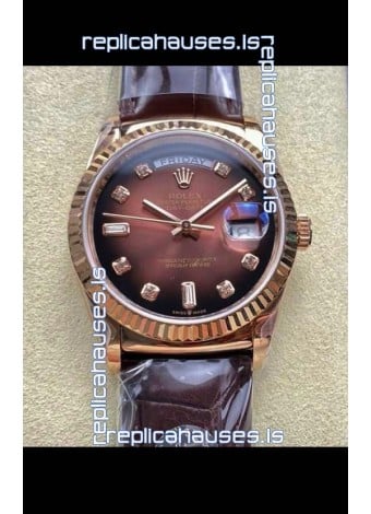 Rolex Day Date 128235 Rose Gold Brown Ombre Dial Super Clone Watch 