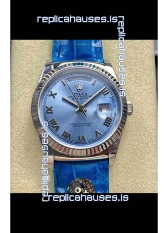 Rolex Day Date 128236 Stainless Steel ICE Blue Roman Dial Super Clone Watch 