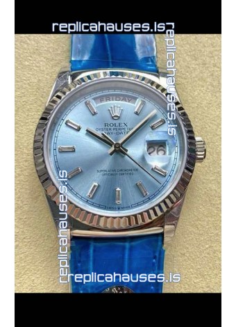 Rolex Day Date 128236 Stainless Steel ICE Blue Crystal Dial Super Clone Watch 