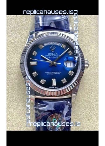Rolex Day Date 128236 Stainless Steel Blue Ombre Diamonds Dial Super Clone Watch 