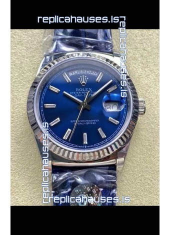 Rolex Day Date 128236 Stainless Steel Blue Crystal Dial Super Clone Watch 