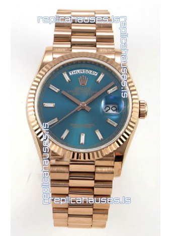 Rolex Day Date 128345 Rose Gold Green Crystal Dial Super Clone Watch 