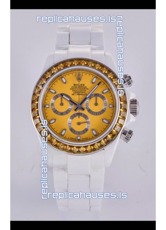Rolex Daytona AET White Ceramic Yellow Dial 4130 Movment Super Clone Watch 