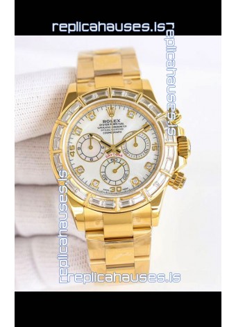 Rolex Daytona 116519 Yellow Gold White Pearl Dial Super Clone Watch 