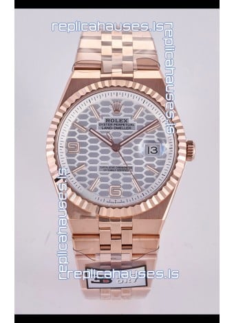 Rolex Land-Dweller 127336 Steel Honeycomb Dial Rose Gold 40MM Super Clone Watch 