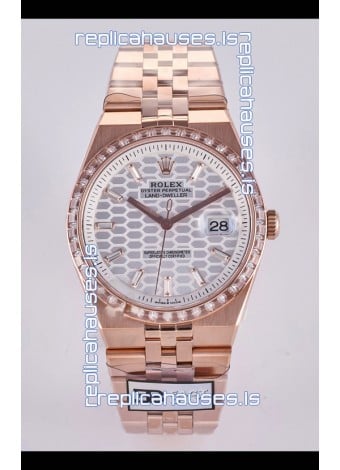 Rolex Land-Dweller 127336 Steel Honeycomb Dial Diamonds Rose Gold 40MM Super Clone Watch 
