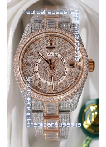 Rolex Sky-Dweller REF #m336934 Rose Gold moissanite Iced Out Swiss Replica Watch 