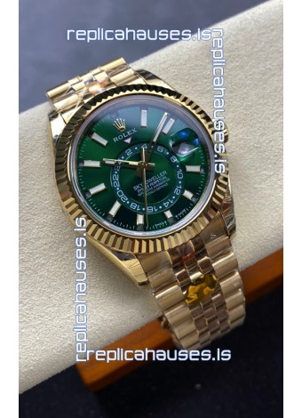 Rolex Sky-Dweller REF# 336238 Green Dial Jubilee Yellow Gold Super Clone Watch 
