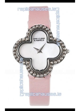 Van Cleef & Arpels Alhambra Stainless Steel Pink Strap Watch 