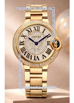 Ballon De Cartier Swiss Quartz 33MM Rose Gold Diamonds Super Clone Watch 