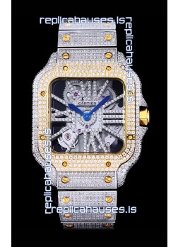 Cartier "Santos De Cartier" Skeleton moissanite Paved Super Clone Watch 