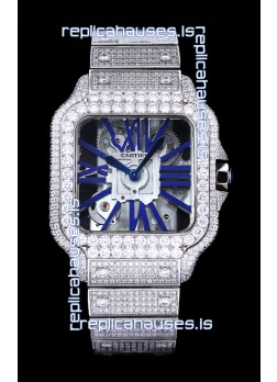 Cartier "Santos De Cartier" Skeleton moissanite Paved Super Clone Watch 