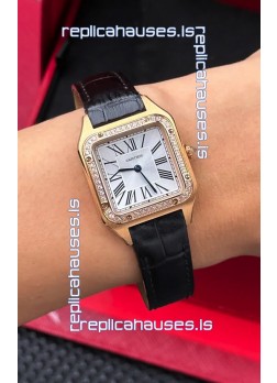 Cartier Santos Dumont in Rose Gold Casing Diamonds 27MM Super Clone Watch 