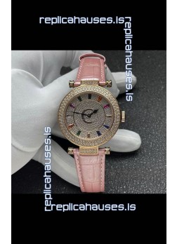 Franck Muller Double Mystery Swiss Quartz Watch in Gold Diamonds Casing