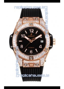 Hublot Big Bang One Click moissanite Rose Gold Super Clone Watch Black Dial