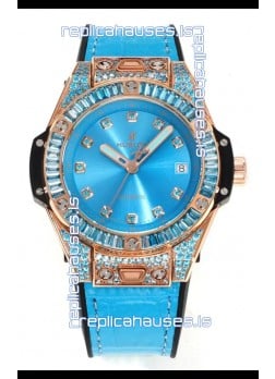 Hublot Big Bang One Click moissanite Rose Gold Super Clone Watch Blue Dial 