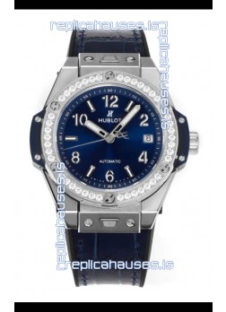 Hublot Big Bang One Click moissanite Bezel Super Clone Watch Blue Dial