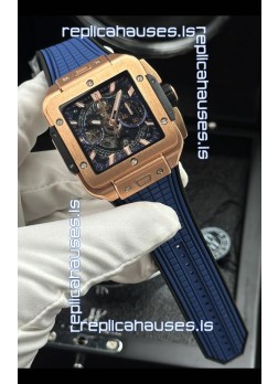 Hublot Square Bang Unico Rose Gold Case Blue Super Clone Watch 