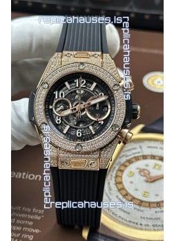 Hublot Big Bang Unico Rose Gold Diamonds Case Super Clone Watch 