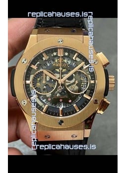 Hublot Classic Fusion Chronograph Rose Gold Skeleton Super Clone Watch 