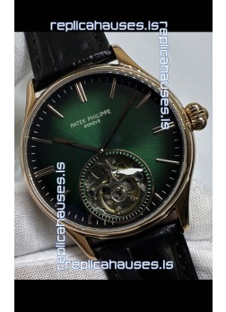 Patek Philippe Japanese Tourbillon Rose Gold Green Dial Japanese Replica Watch 