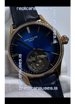 Patek Philippe Japanese Tourbillon Rose Gold Blue Dial Japanese Replica Watch 