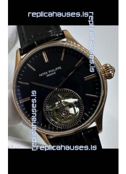 Patek Philippe Japanese Tourbillon Rose Gold Black Dial Japanese Replica Watch 