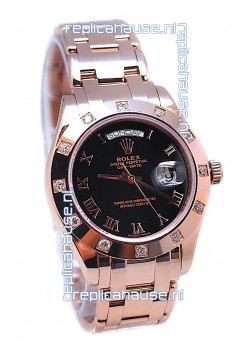 Rolex Day Date Rose Gold Swiss Replica Watch in Diamond Bezel
