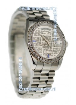 Rolex Day Date Silver Swiss Mens Watch in Diamond Dial