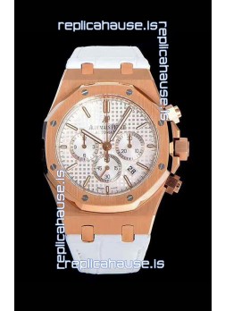 Audemars Piguet Royal Oak Chronograph White Dial Rose Gold on 904L Steel -  1:1 Mirror Replica