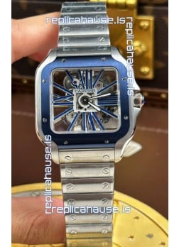 Santos De Cartier Super Clone Watch in Skeleton Dial Brushed Steel Casing Watch 