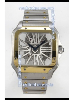 Santos De Cartier Super Clone Watch in Skeleton Dial Two Tone Casing Watch 