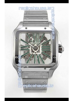 Santos De Cartier Super Clone Watch in Skeleton Dial Stainless Steel Case
