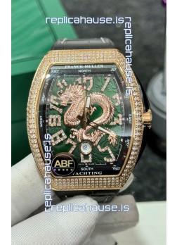 Franck Muller Vanguard Yachting Dragon V45 Green Dial in Gold Diamonds Bezel Swiss Replica