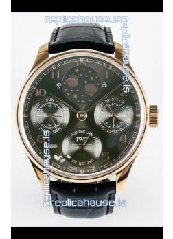 IWC Super Clone Portuguese Perpetual Calendar Rose Gold Grey Dial Replica Watch 