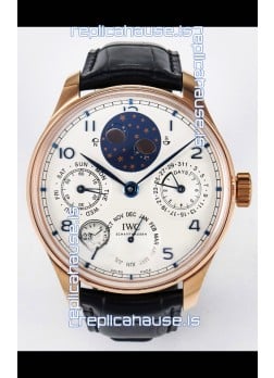 IWC Super Clone Portuguese Perpetual Calendar Rose Gold White Dial Replica Watch 
