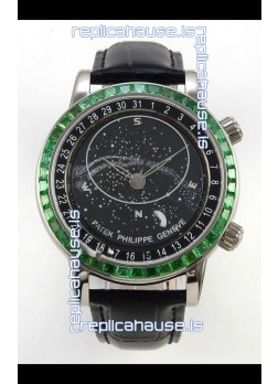Patek Philippe Grand Complications 6102 Black Dial Green Diamonds Swiss Replica Watch 