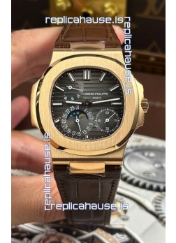 Patek Philippe Nautilus 5712/R 1:1 Quality Swiss Replica Watch in Grey Dial Leather Strap