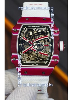 Richard Mille Super Clone RM67-02 Mutaz Barshim Red Carbon TPT 37 Grams Watch White Strap