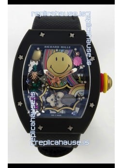 Richard Mille Super Clone RM088 Smiley Tourbillon Black Ceramic Velcro Strap Watch 