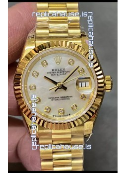Rolex Datejust Super Clone Pearl Dial Yellow Gold Casing Watch 28MM