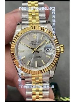 Rolex Datejust Super Clone Grey Dial 2 Tone Yellow Rose Gold Watch 28MM