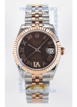 Rolex Super Clone Datejust ETA 2688 Movement 31MM Two Tone Rose Gold Swiss Brown Dial