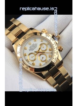 Rolex Daytona Japanese Movement Gold Casing Replica Watch in White Dial