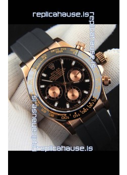 Rolex Daytona Japanese Movement Gold Casing Replica Watch in Black Dial 